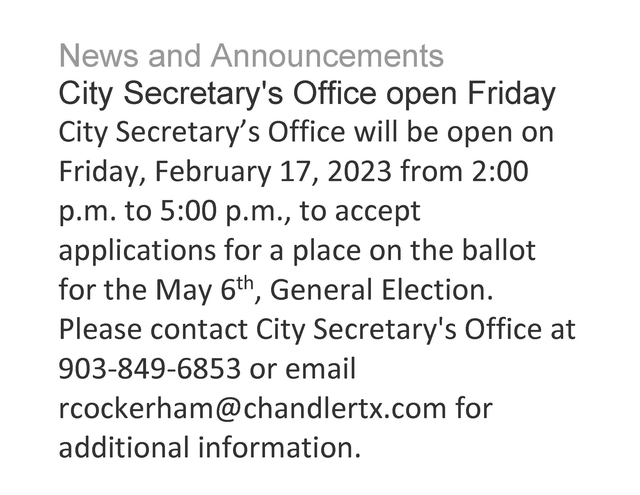 News and Announcements-Friday, February 17, 2023