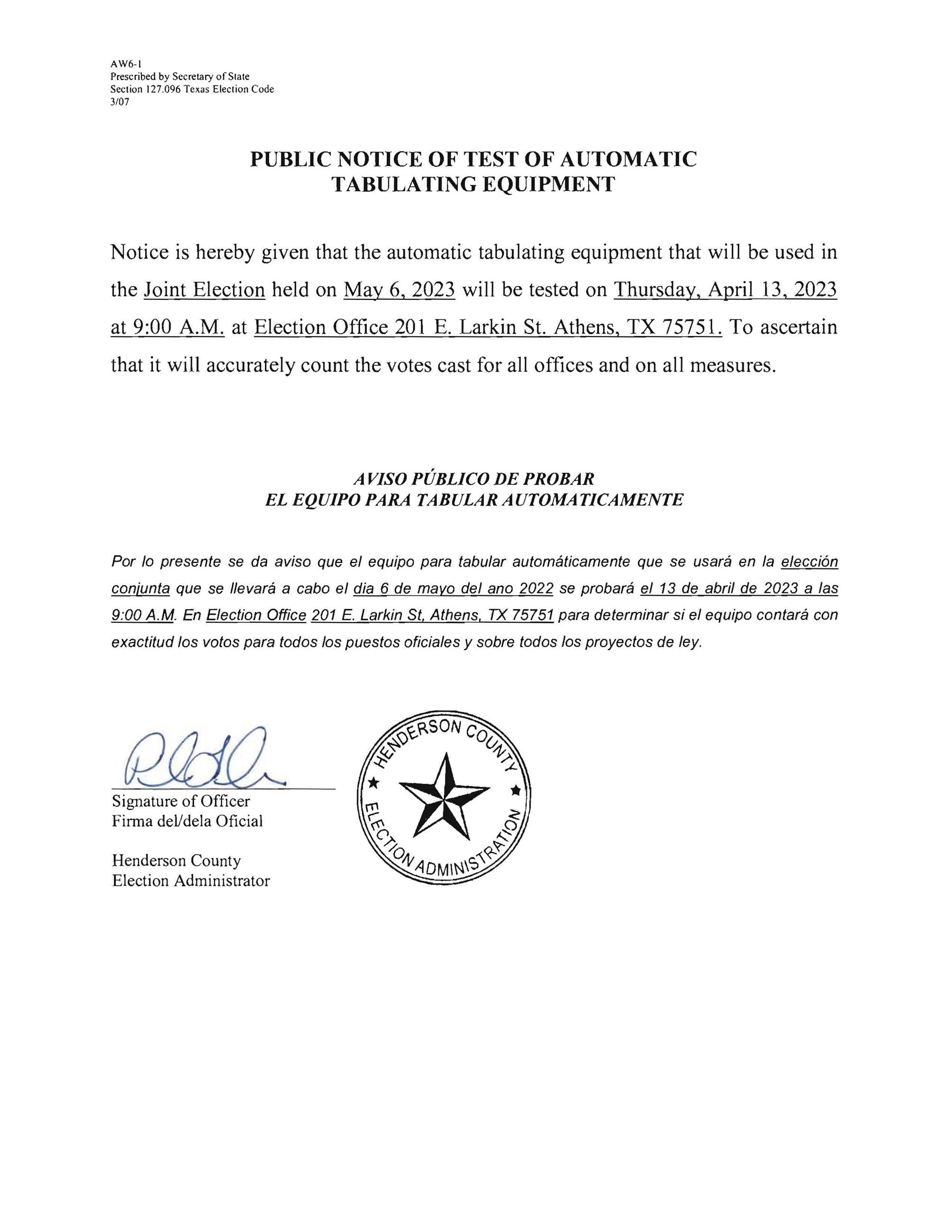 Public Notice of Test Posting 05.06.2023