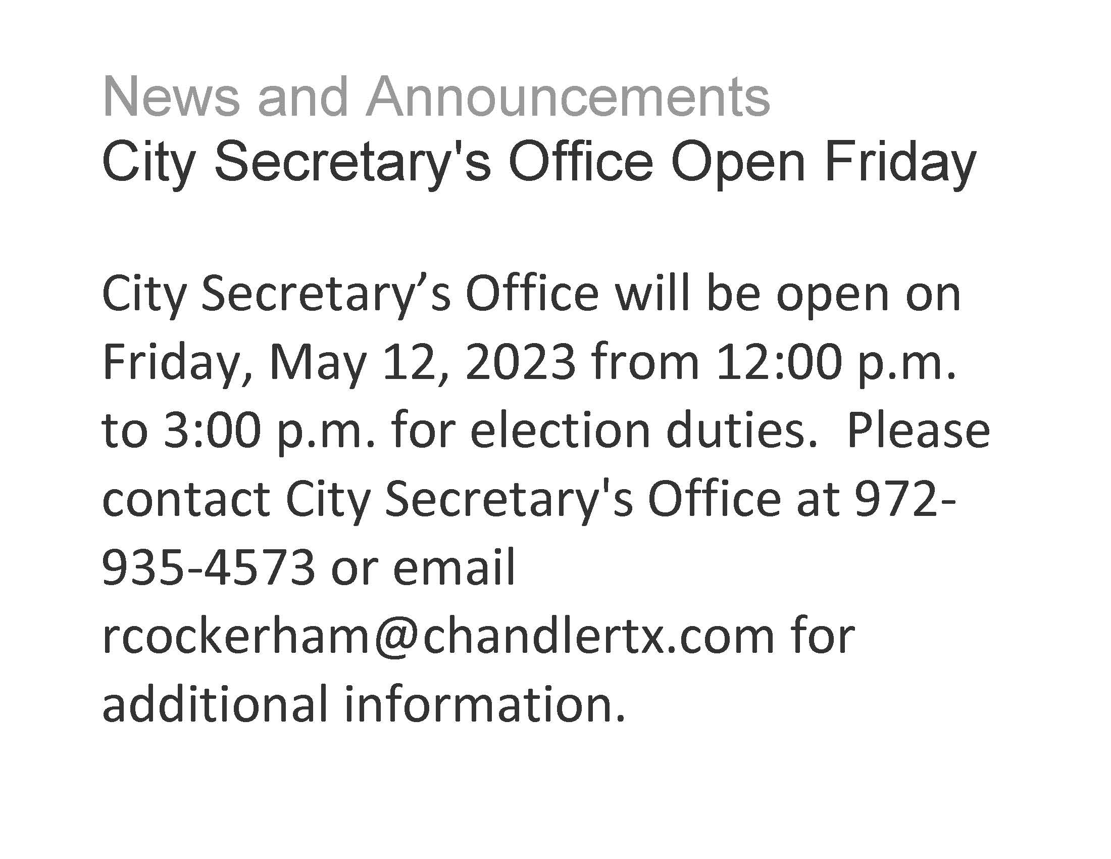 News and Announcements-Friday May 12 2023