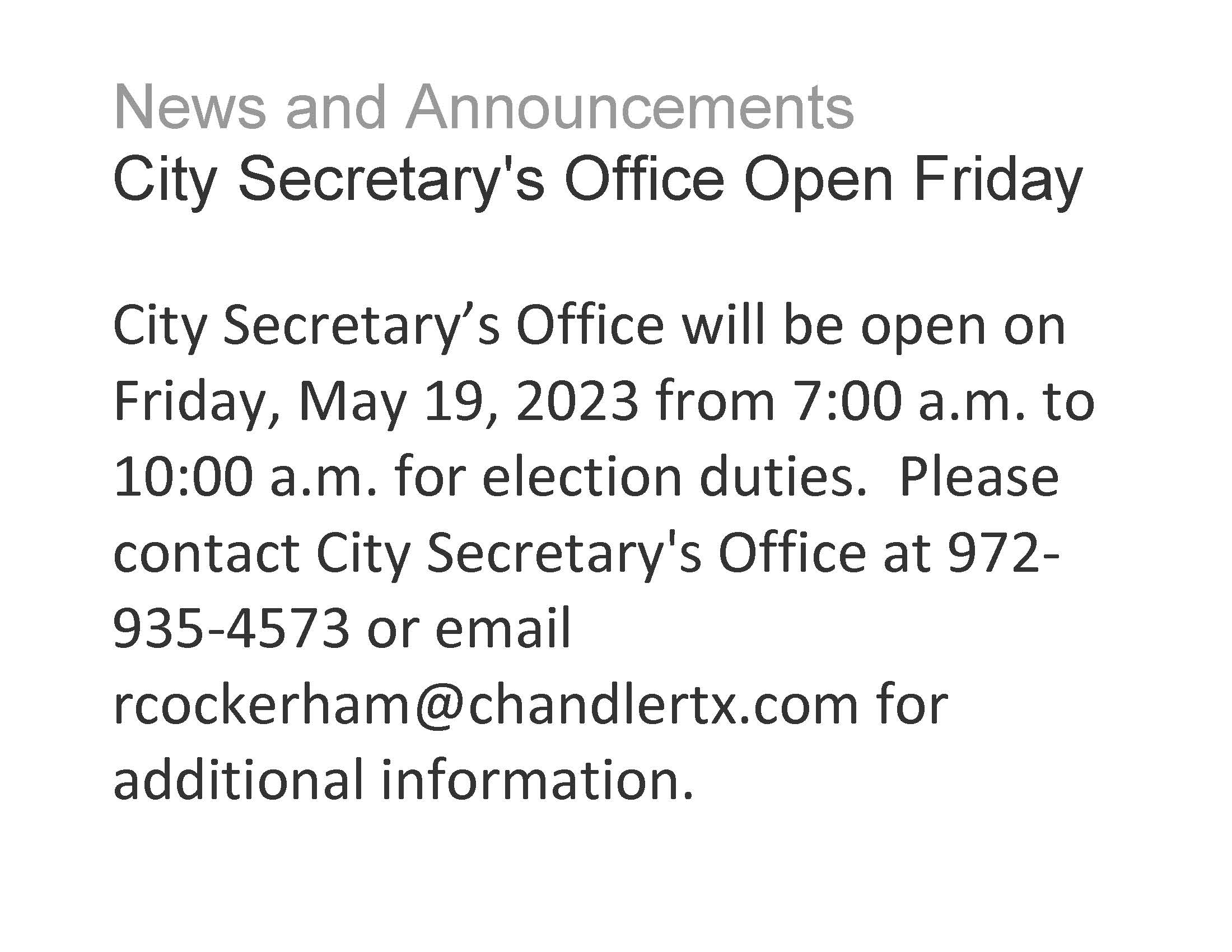 News and Announcements-Friday May 19 2023
