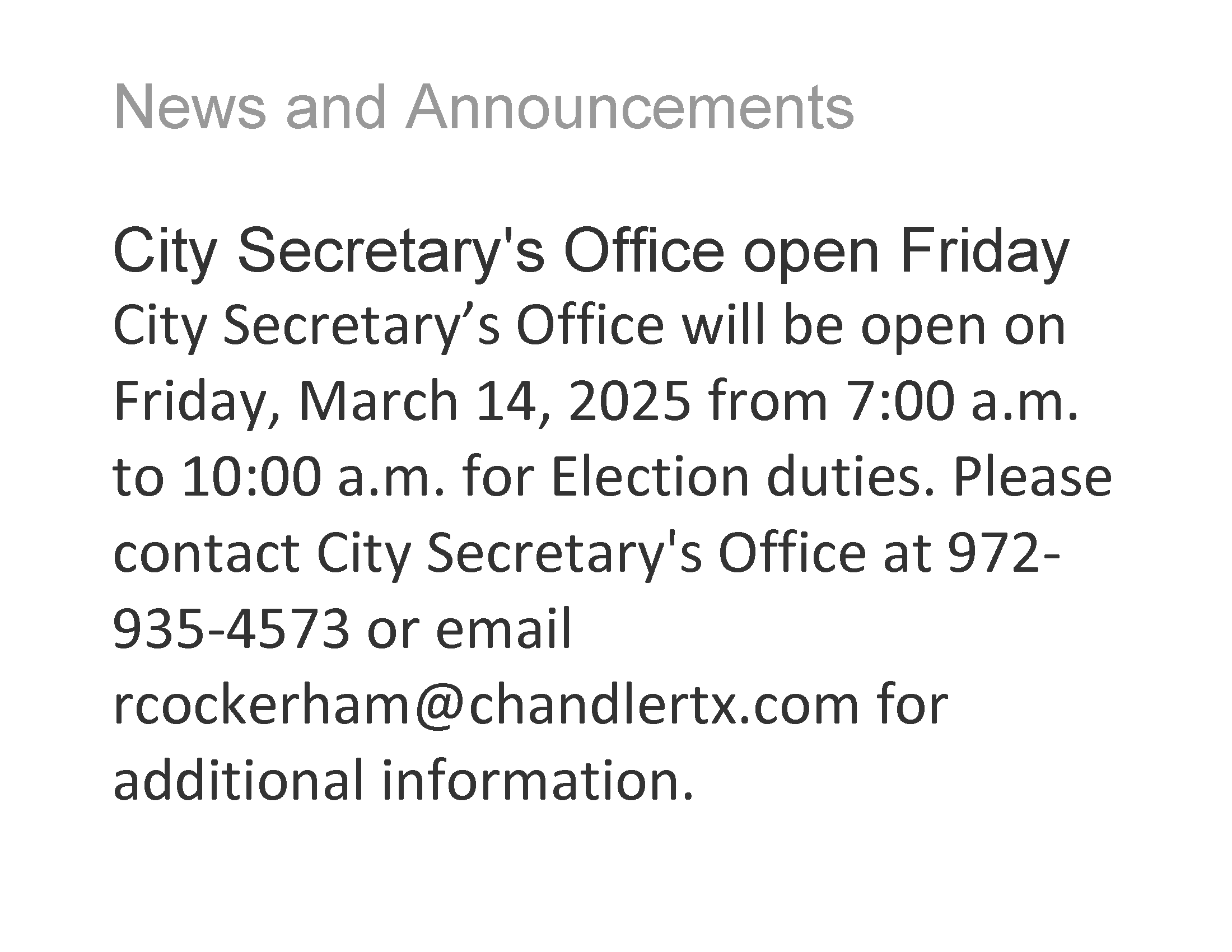 News and Announcements-Friday March 14 2025